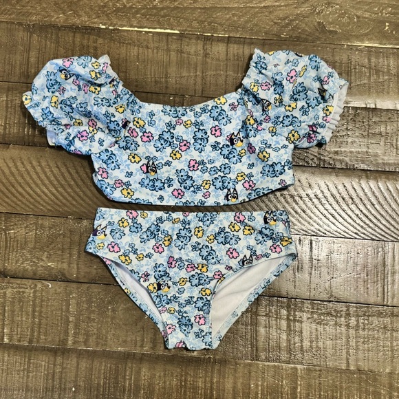 Bluey Girls 5T Swimsuit – Puff Sleeve 2-Piece Bikini | UPF 50+ Toddler Bathing - Picture 2 of 5